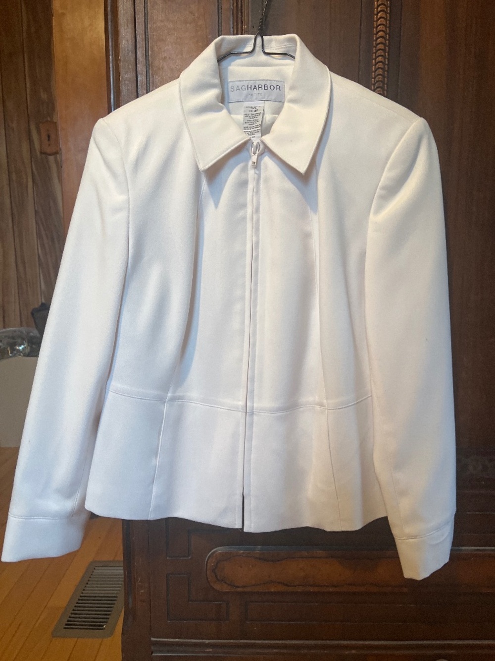 Vintage Sag Harbor Lined Off White Zip Front Collared Jacket Size 4P